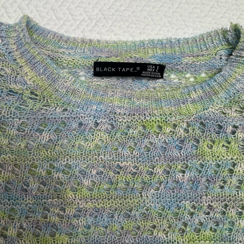 Black Tape Open-Stitch Green Blue Pullover Crew Neck Sweater Size S - Picture 9 of 12